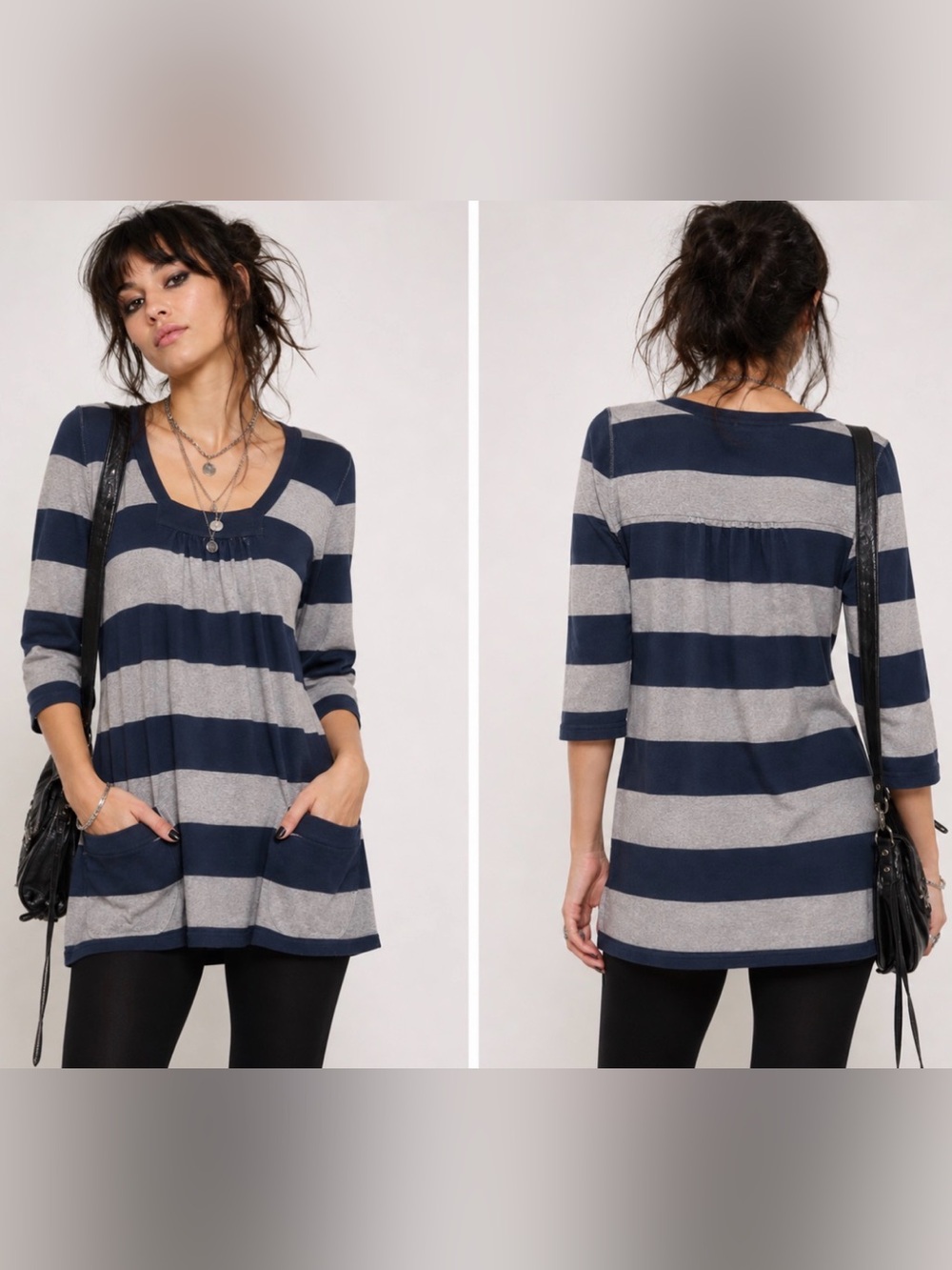 Pink Rose 2010’s Indie Sleeze Navy & Gray Striped Women’s Mini Dress Medium
